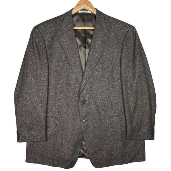 Hickey Freeman Tweed Blazer 48R Wool Silk Cashmere Brown Sport Coat USA Made